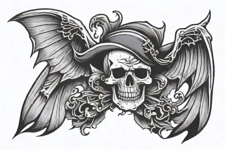 pirate skull with bat wings wide  tattoo design idea