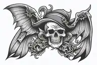 pirate skull with bat wings wide  tattoo design idea