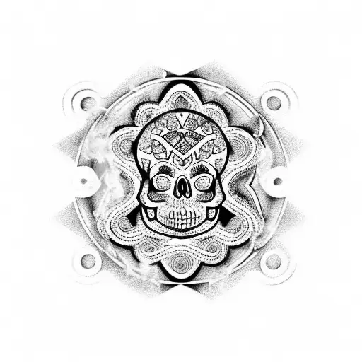 azteca, serpiente, calaveras tattoo design idea