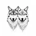 Imagine two intricately detailed and majestic wolves, one on the left and one on the right, each standing proudly. They  tattoo design idea