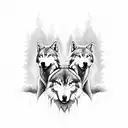 Imagine two intricately detailed and majestic wolves, one on the left and one on the right, each standing proudly. They  tattoo design idea