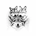 Imagine two intricately detailed and majestic wolves, one on the left and one on the right, each standing proudly. They  tattoo design idea