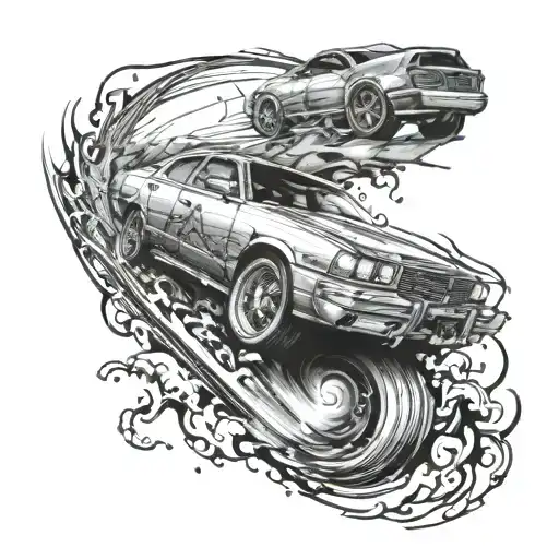 4 cars on the road curve bullet impact tattoo design idea