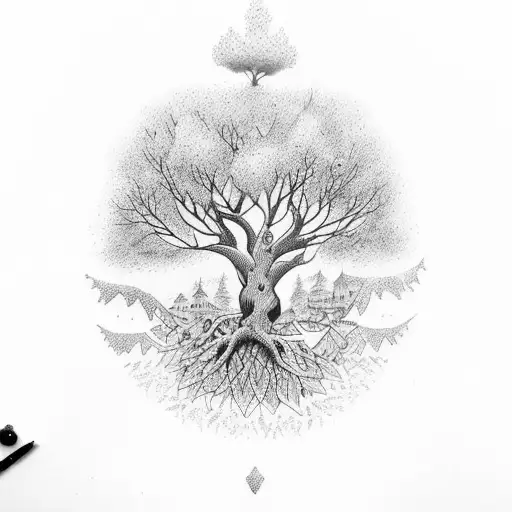 colombe attrape rêve arbre de vie tattoo design idea