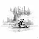 Tom sawyer and huckleberry Finn leisurely sailing a makeshift raft along the Mississippi River  tattoo design idea