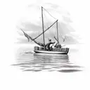 Tom sawyer and huckleberry Finn leisurely sailing a makeshift raft along the Mississippi River  tattoo design idea