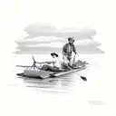 Tom sawyer and huckleberry Finn leisurely sailing a makeshift raft along the Mississippi River  tattoo design idea