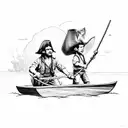 Pretending to be pirates Tom sawyer and huckleberry Finn leisurely sailing a makeshift raft along the Mississippi River  tattoo design idea