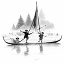 Pretending to be pirates Tom sawyer and huckleberry Finn leisurely sailing a makeshift raft along the Mississippi River  tattoo design idea