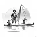 Pretending to be pirates Tom sawyer and huckleberry Finn leisurely sailing a makeshift raft along the Mississippi River  tattoo design idea