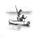 Tom sawyer and huckleberry Finn leisurely sailing a raft along the Mississippi River  tattoo design idea