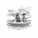 Tom sawyer and huckleberry Finn leisurely sailing a raft along the Mississippi River  tattoo design idea
