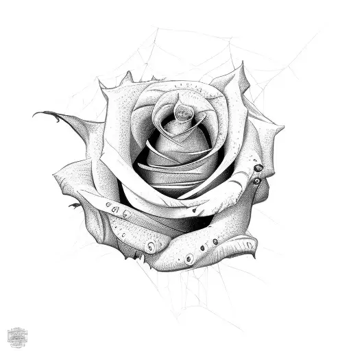 roses with spider webs tattoo design idea