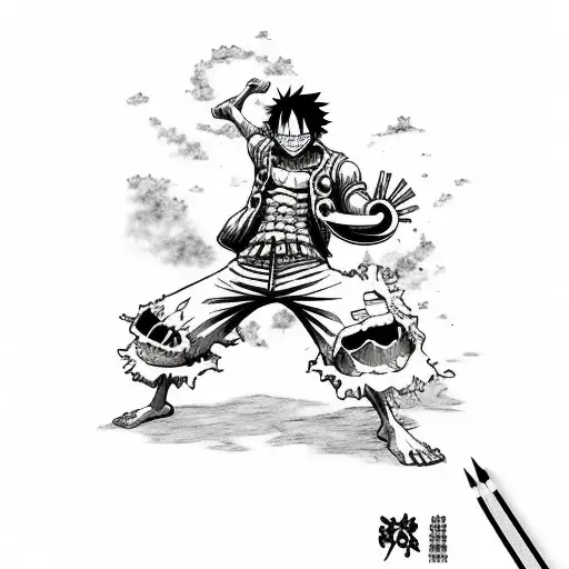 Luffy, gear second, manga design  tattoo design idea