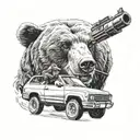 bear driving a car holding a gun tattoo design idea