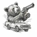 bear driving a car holding a gun tattoo design idea