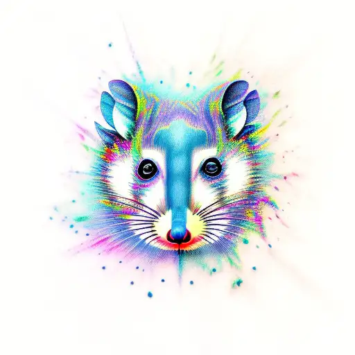 Psychedelic opossum melting tattoo design idea