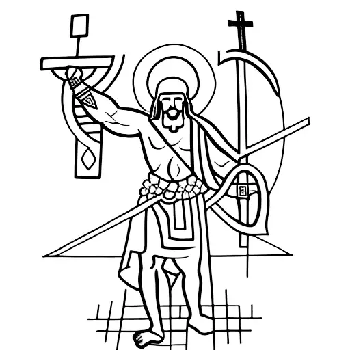 A blackwork tattoo of a Greek warrior holding a cross, representing bravery and faith tattoo design idea