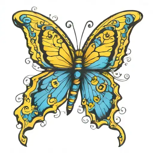 yellow and blue butterfly tattoo design idea