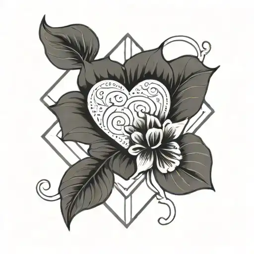 Simple fine line tattoo of a heart containing the name "Dorota" and a simple flower in its outline tattoo design idea