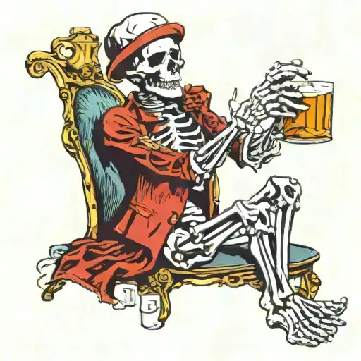 skeleton drinking liquer tattoo design idea