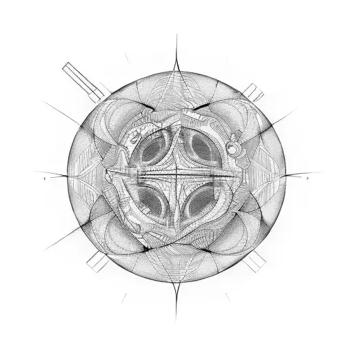 A cinematic scene of a motorcycle ride through a mathematical landscape tattoo design idea