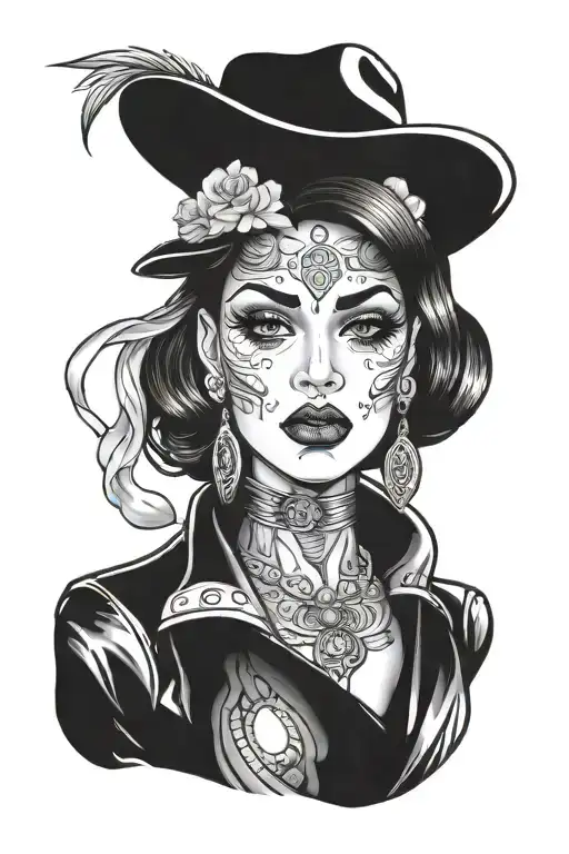 Make me a 80cm long arm tattoo in chicano style with the main character being a mafia woman and how de tattoo design idea