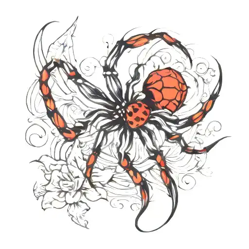 Spiderlily red and black  tattoo design idea