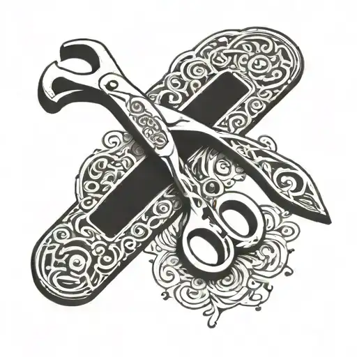 ring spanner and hair cutting scissors 1956 tattoo design idea