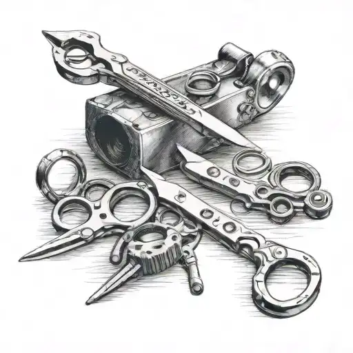 ring spanner and hair cutting scissors 1956 tattoo design idea