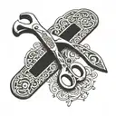 ring spanner and hair cutting scissors 1956 tattoo design idea