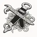 ring spanner and hair cutting scissors 1956 tattoo design idea