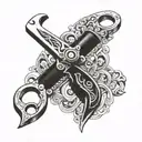 ring spanner and hair cutting scissors 1956 tattoo design idea