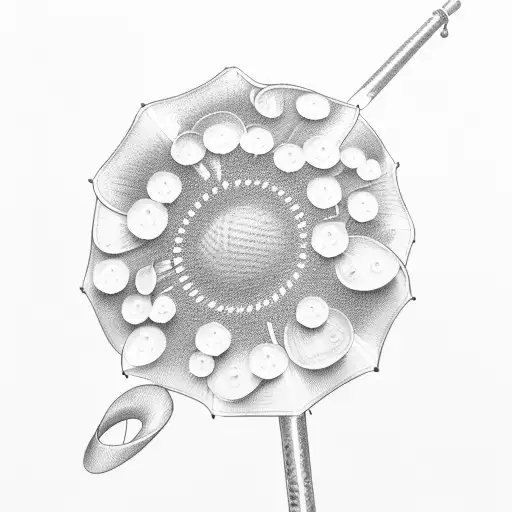 side view of an umbrella with a Diamond handle  and it’s raining daisies and sweet pea flowers tattoo design idea