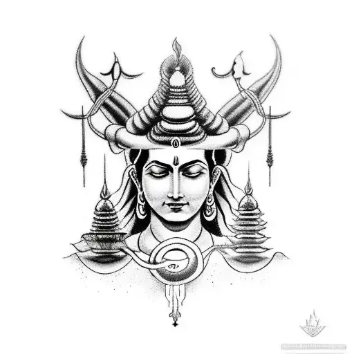 sleeve tattoo of lord shiva with trident tattoo design idea