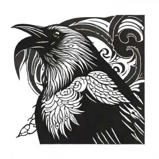 Black raven with signature voronoff tattoo design idea