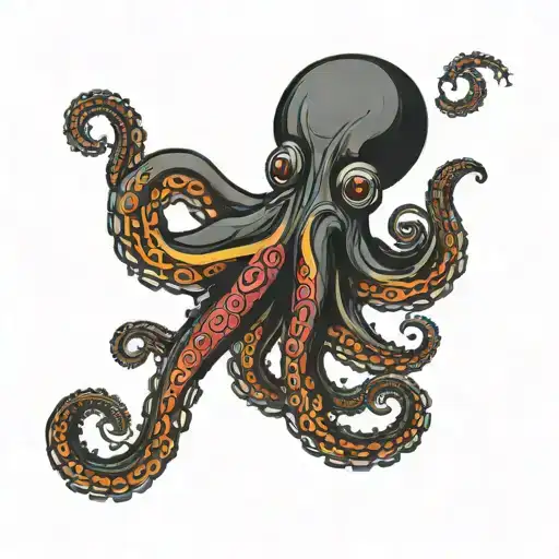 black octopus with red outline filled  tattoo design idea