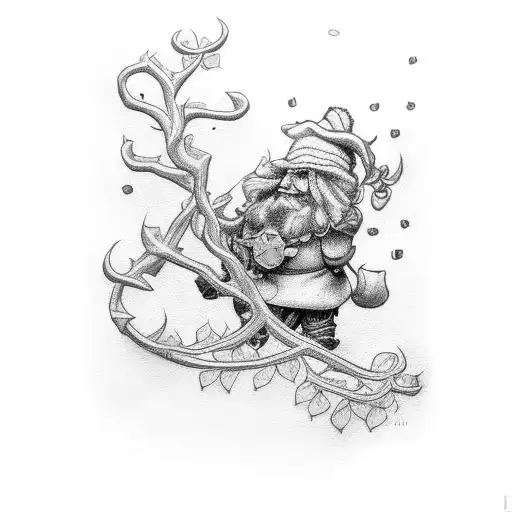 dwarf hiding in mistletoe tattoo design idea