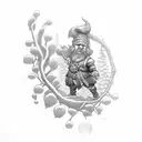 dwarf hidden on mistletoe tattoo design idea