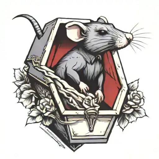 rat in coffin tattoo design idea