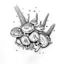 mushrooms wiht skull tattoo design idea