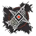 Dark black broke Satanic cross Realistic Eye, cracked and bleeding. dark black and blood red. golden cross. demonic tattoo design idea