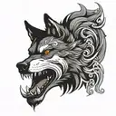  wolf bite another wolf head tattoo design idea