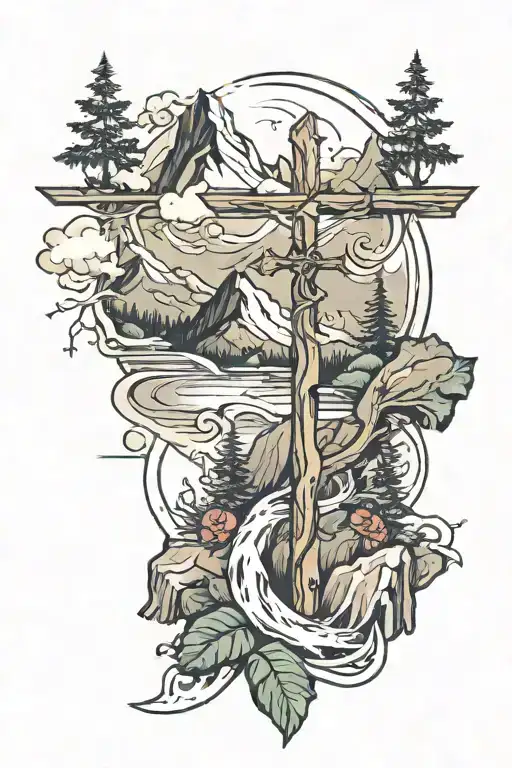 mountain and cross  tattoo design idea