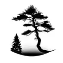 red pine tree with imperfect oval around it tattoo design idea