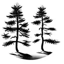 red pine tree with imperfect oval around it tattoo design idea