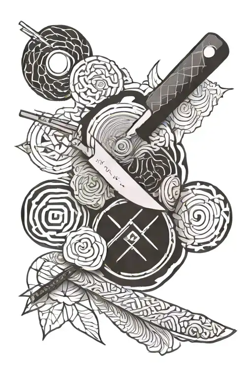 sushi knife morphing tattoo design idea