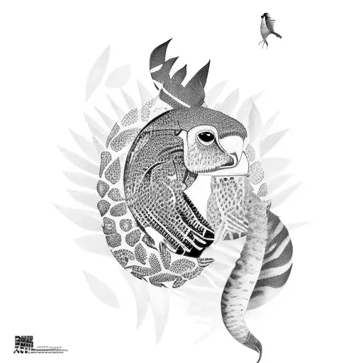 A colorful tropical scene with animals native to Lebanon, paying homage to your heritage tattoo design idea