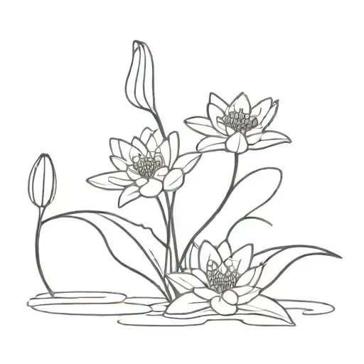 cursive h into water lily stem wrapped tattoo design idea