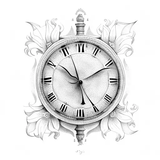 Roman burning clock with lilies  tattoo design idea